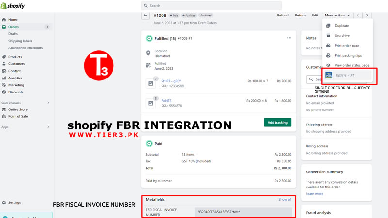 shopify FBR Integration